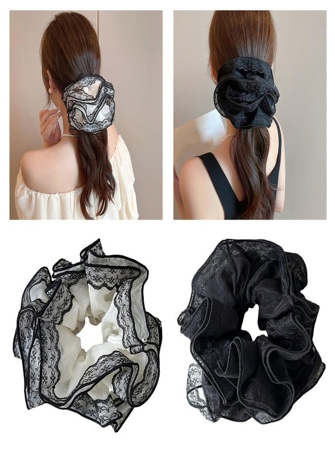 Melodio 2PCS Designers Lace Trim Hair Tie Hair Bun Scrunchies Elastic Hair Rope Big Scrunchy French Hairband Female Accessories - Image 4