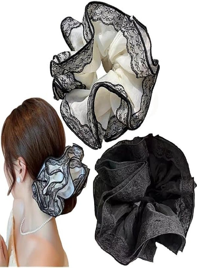 Melodio 2PCS Designers Lace Trim Hair Tie Hair Bun Scrunchies Elastic Hair Rope Big Scrunchy French Hairband Female Accessories - Image 2