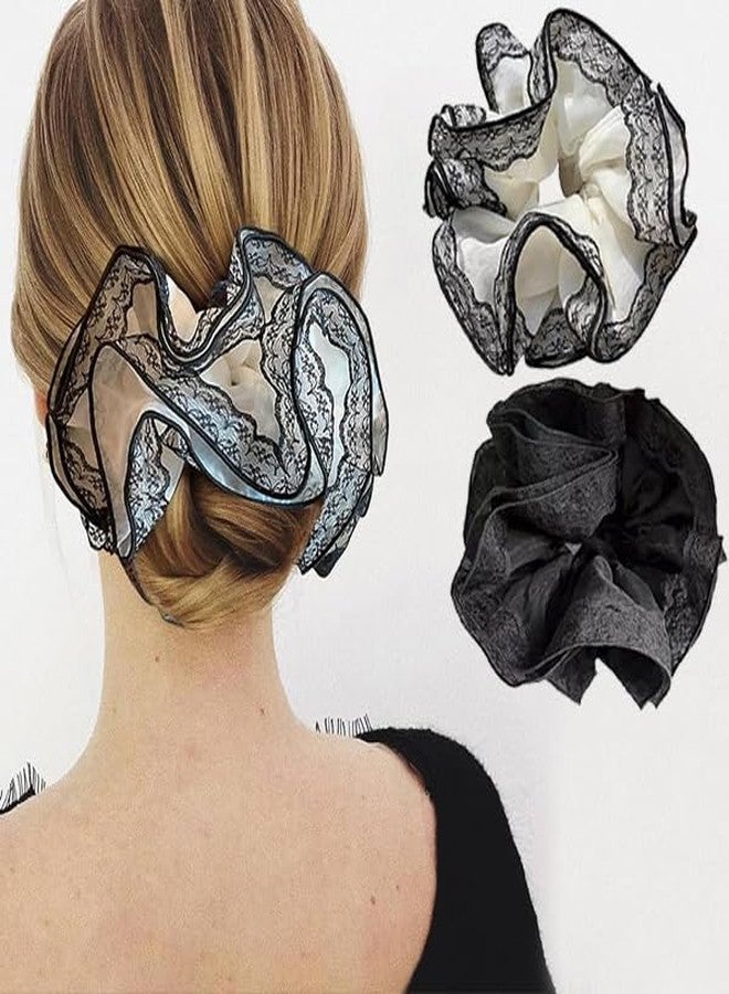 Melodio 2PCS Designers Lace Trim Hair Tie Hair Bun Scrunchies Elastic Hair Rope Big Scrunchy French Hairband Female Accessories - Image 1