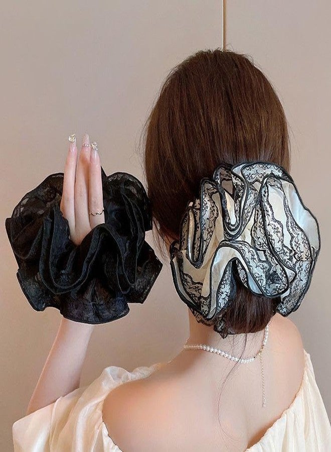 Melodio 2PCS Designers Lace Trim Hair Tie Hair Bun Scrunchies Elastic Hair Rope Big Scrunchy French Hairband Female Accessories - Image 5