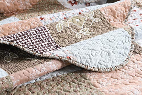 Travan 3-Piece Queen Quilt Set Quilted Bedspread Lightweight Reversible Coverlet Set Floral Printed Quilted Bedding Set with Shams for All Season, Brown Floral, Queen Size - Image 3