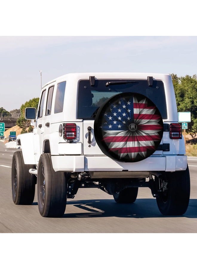 Foruidea USA Flag on Abstract Flower Spare Tire Cover with Backup Camera Hole Wheel Tire Cover Fit Trailer, RV, SUV and Many Vehicle 17inch - Image 2