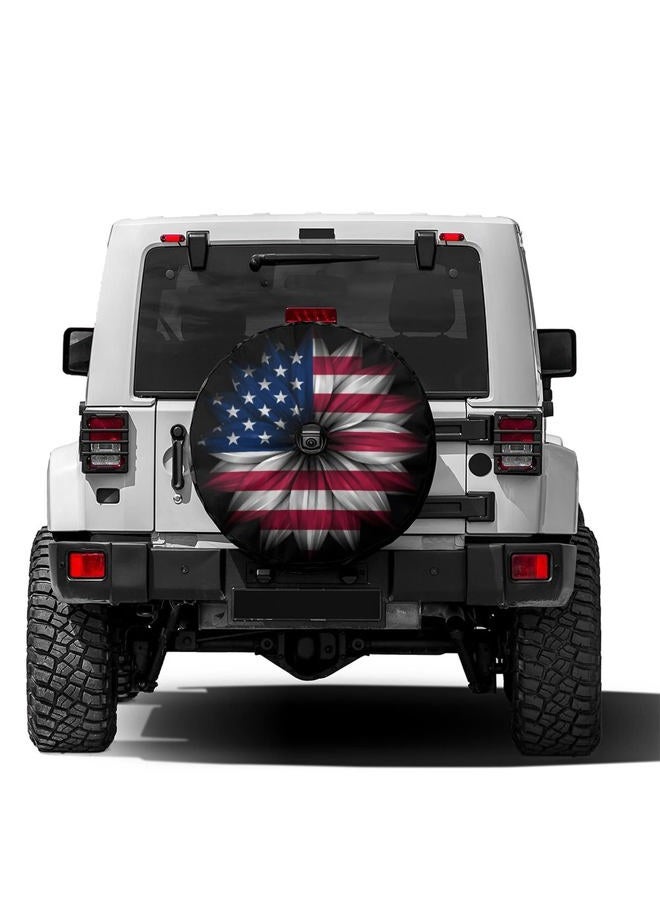 Foruidea USA Flag on Abstract Flower Spare Tire Cover with Backup Camera Hole Wheel Tire Cover Fit Trailer, RV, SUV and Many Vehicle 17inch - Image 1