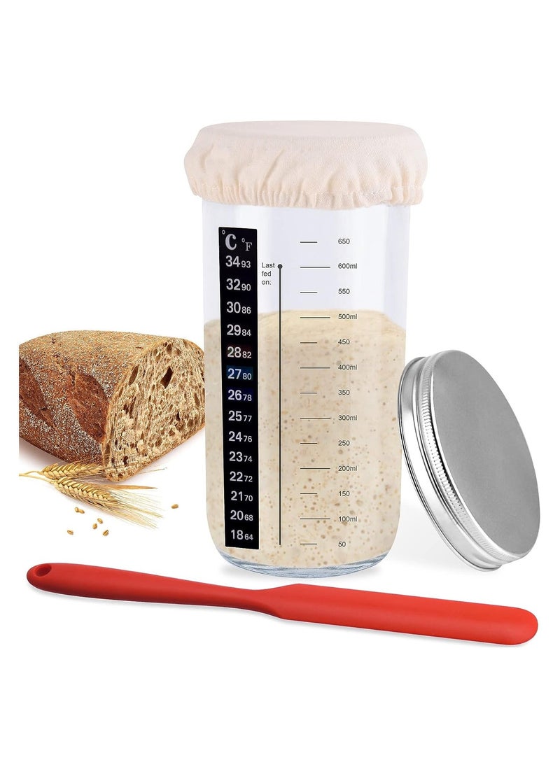 Y&D - Sourdough Starter Jar Kit, 650ml Wide Mouth Sour Dough Container with Thermometer, Scraper, Cloth Cover and Aluminum Lid, Use for Bread Baking Supplies - Image 1