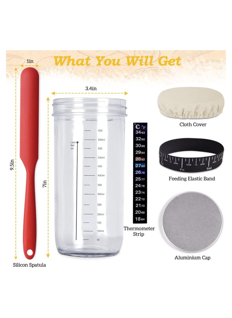 Y&D - Sourdough Starter Jar Kit, 650ml Wide Mouth Sour Dough Container with Thermometer, Scraper, Cloth Cover and Aluminum Lid, Use for Bread Baking Supplies - Image 1