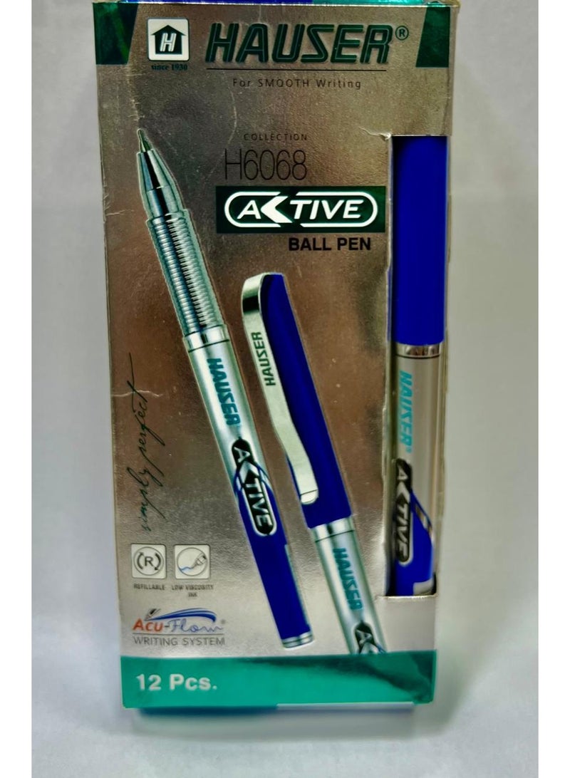 Hauser Active Ball Pen Box Pack | 1.0 mm Tip Size | Waterproof Ball Pen  Ink | Classy Looks | Smudge Free Writing | Ideal for Students & College | Blue Ink, Pack of 12 - Image 2