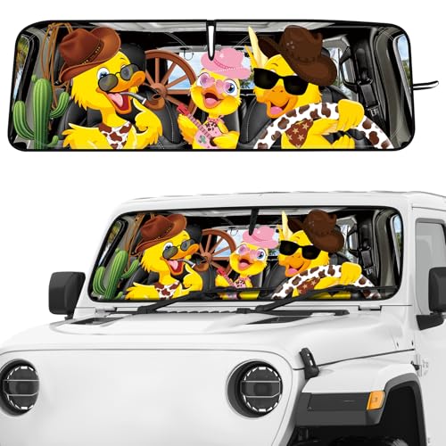 DaisyInner Windshield Sun Shade Compatible with Jeep Jk Jku Jl Jlu 1997-2023 and Compatible with Gladiator Jt 2020-2023 Foldable Windshield Sunvisor Blocks UV Rays (Cowboy Duck, 16. 5" x 52. 5") - Image 1