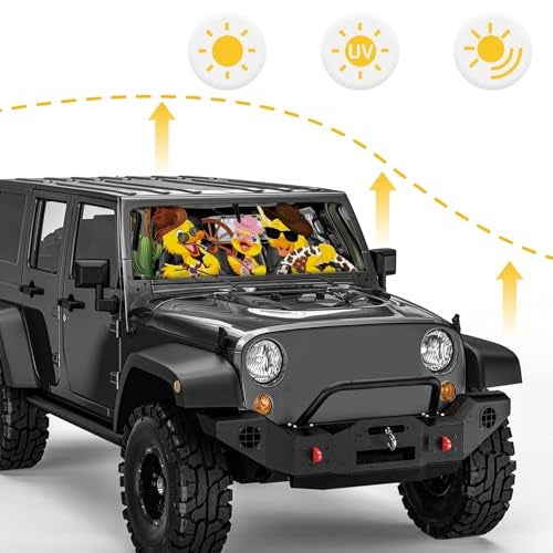 DaisyInner Windshield Sun Shade Compatible with Jeep Jk Jku Jl Jlu 1997-2023 and Compatible with Gladiator Jt 2020-2023 Foldable Windshield Sunvisor Blocks UV Rays (Cowboy Duck, 16. 5" x 52. 5") - Image 4