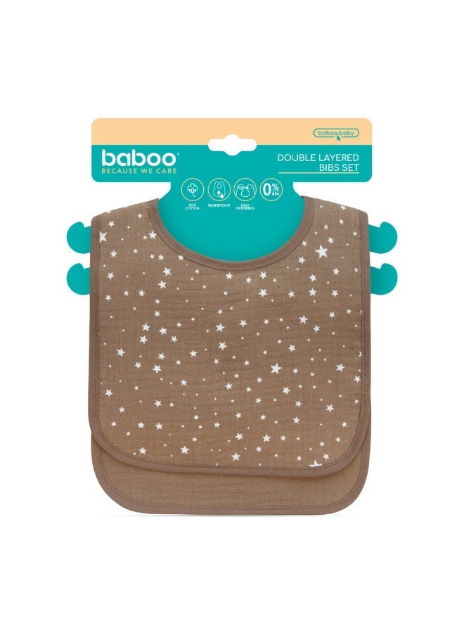 Baboo Double Layer Muslin Baby Bibs SuperSoft Baby Bibs 100% Cotton for Unisex Boys and Girls, Soft Absorbent Set for Teething and Drooling Premium Bamboo Bandana Drool Bibs - 2pc (Au Naturale)