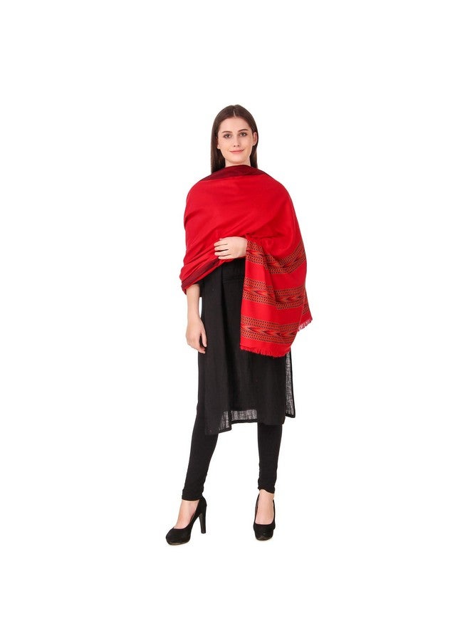 BRAVEZI Women's Woolen Kullu Design Border Shawls (Red) - Image 1