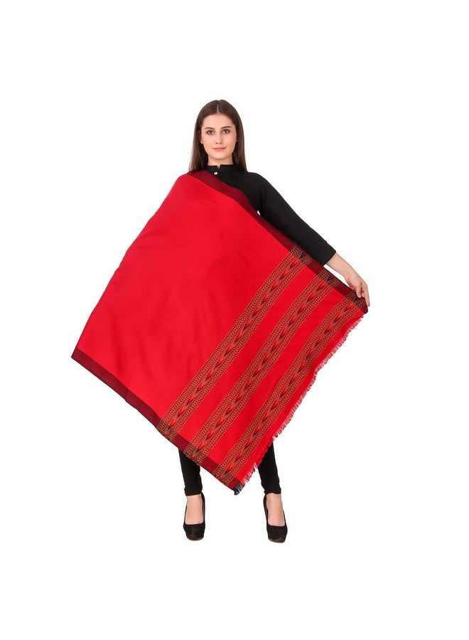 BRAVEZI Women's Woolen Kullu Design Border Shawls (Red) - Image 2