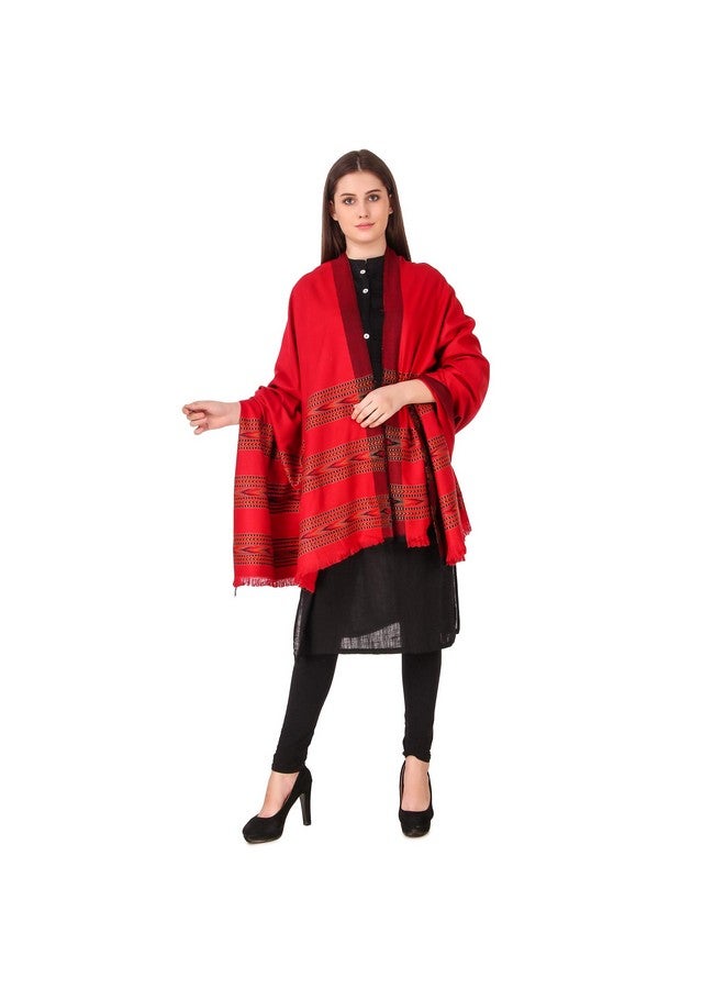 BRAVEZI Women's Woolen Kullu Design Border Shawls (Red) - Image 5