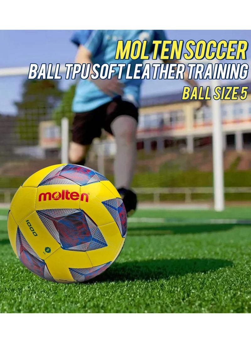 molten Soccer Ball, Durable And Comfortable Tpu Soft Leather Training Ball With Butyl Liner, Wear-Resistant For Boys, Girls And Adults, Yellow In Size 5  - Image 2