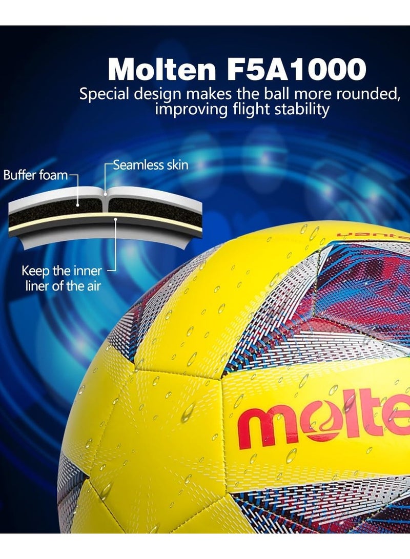 molten Soccer Ball, Durable And Comfortable Tpu Soft Leather Training Ball With Butyl Liner, Wear-Resistant For Boys, Girls And Adults, Yellow In Size 5  - Image 3