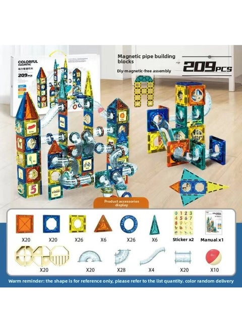 [Direct Supply] Children's Large Color Window Magnetic Sheet Strong Magnetic Toy Assembled Pipe Building Blocks-Color:Magnetic Pipe Building Blocks 209pcs [gift Box]