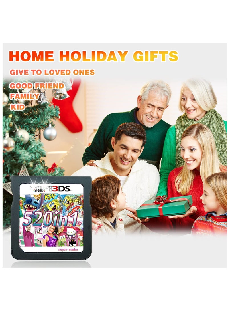 Generic - بطاقة ألعاب 520 في 1 لأجهزة DS/2DS/3DS - خرطوشة كومبو فائقة تحتوي على 520 لعبة كلاسيكية نوستالجية - مجموعة الألعاب النهائية لمتعة لا نهاية لها! - Image 1