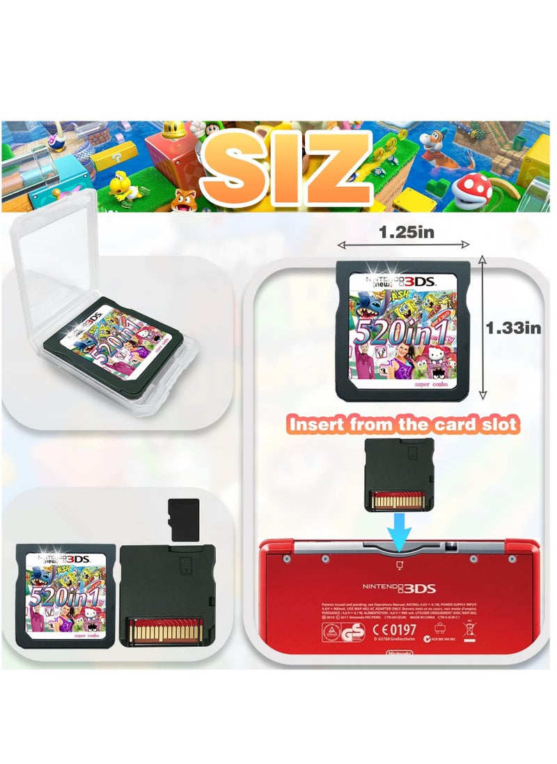 Generic - بطاقة ألعاب 520 في 1 لأجهزة DS/2DS/3DS - خرطوشة كومبو فائقة تحتوي على 520 لعبة كلاسيكية نوستالجية - مجموعة الألعاب النهائية لمتعة لا نهاية لها! - Image 1