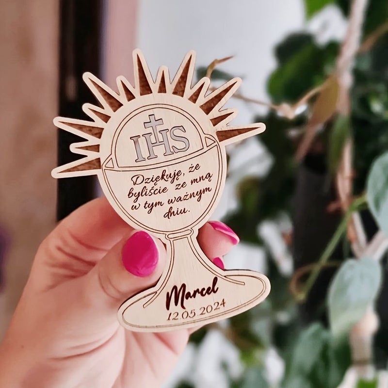Personalized Thank You Fridge Magnet 3pcs Communion Baptism Oval Wood - Image 5