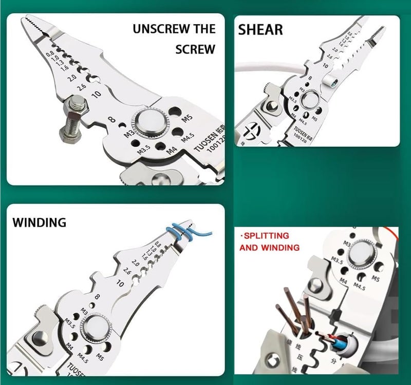 KRLZ Multifunctional Wire Stripper Crimper Cable Cutter Pliers Upgrade Electrical Wire Stripping Tool Wire Stripping Pliers Multipurpose Wire Stripper for Electricians Stripping and Cutting - Image 3