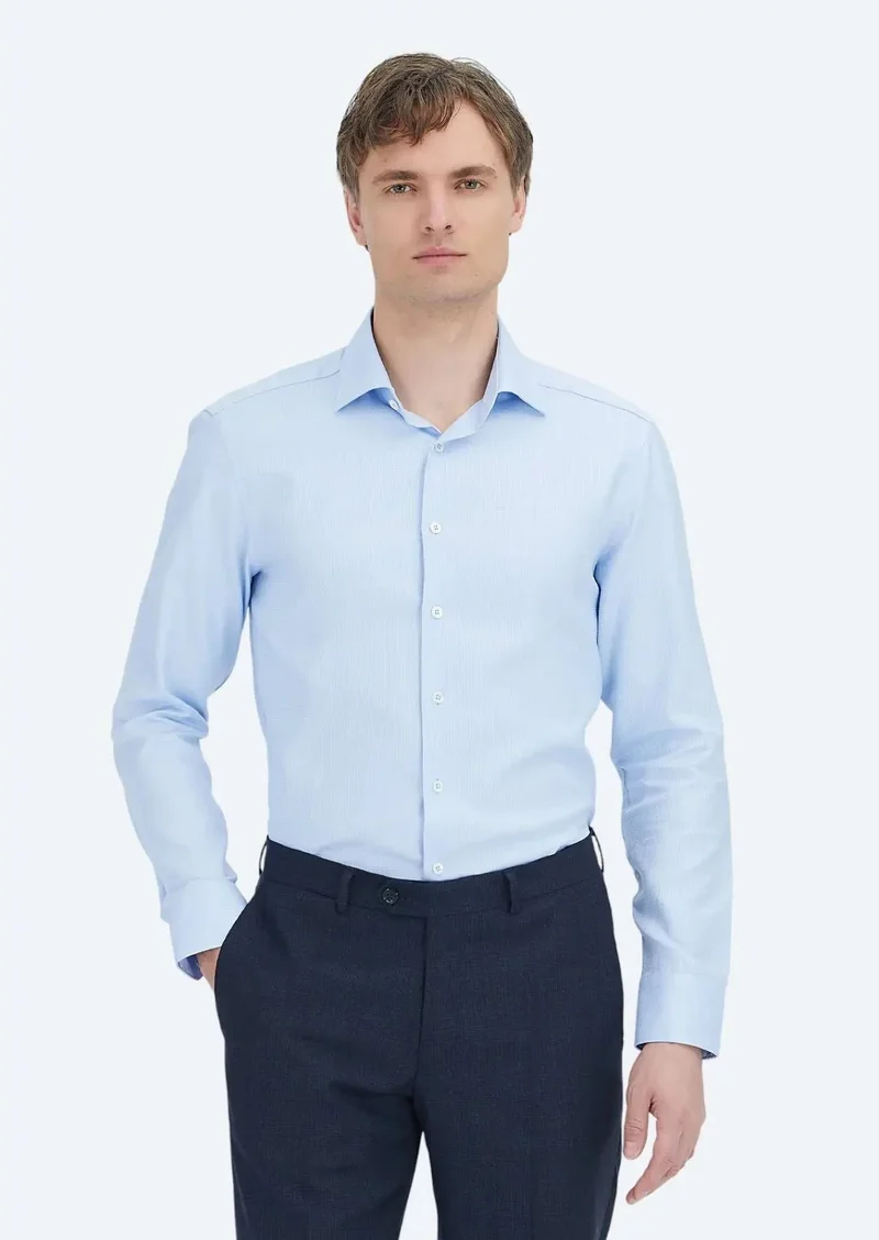 رامسي قميص قطني كلاسيكي 100% بنقشة زرقاء، بقصة عادية