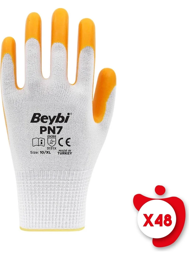 Beybi Pn7 Yellow Polyester Knitted Nitrile Work Gloves Size 10 48 Pairs