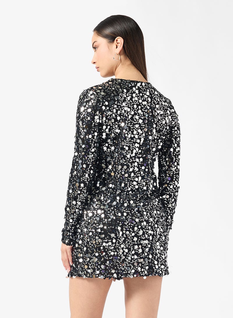 ONLY Sequin Detail Long Sleeve Mini Dress - Image 2