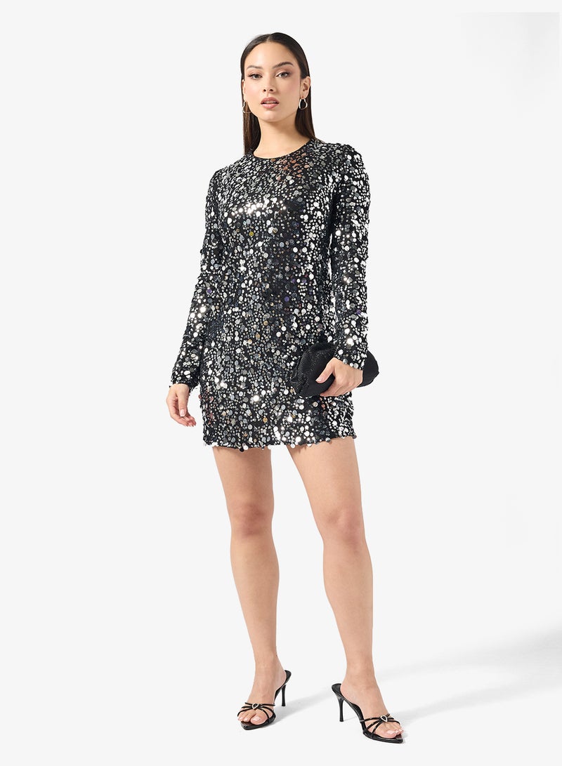 ONLY Sequin Detail Long Sleeve Mini Dress - Image 4