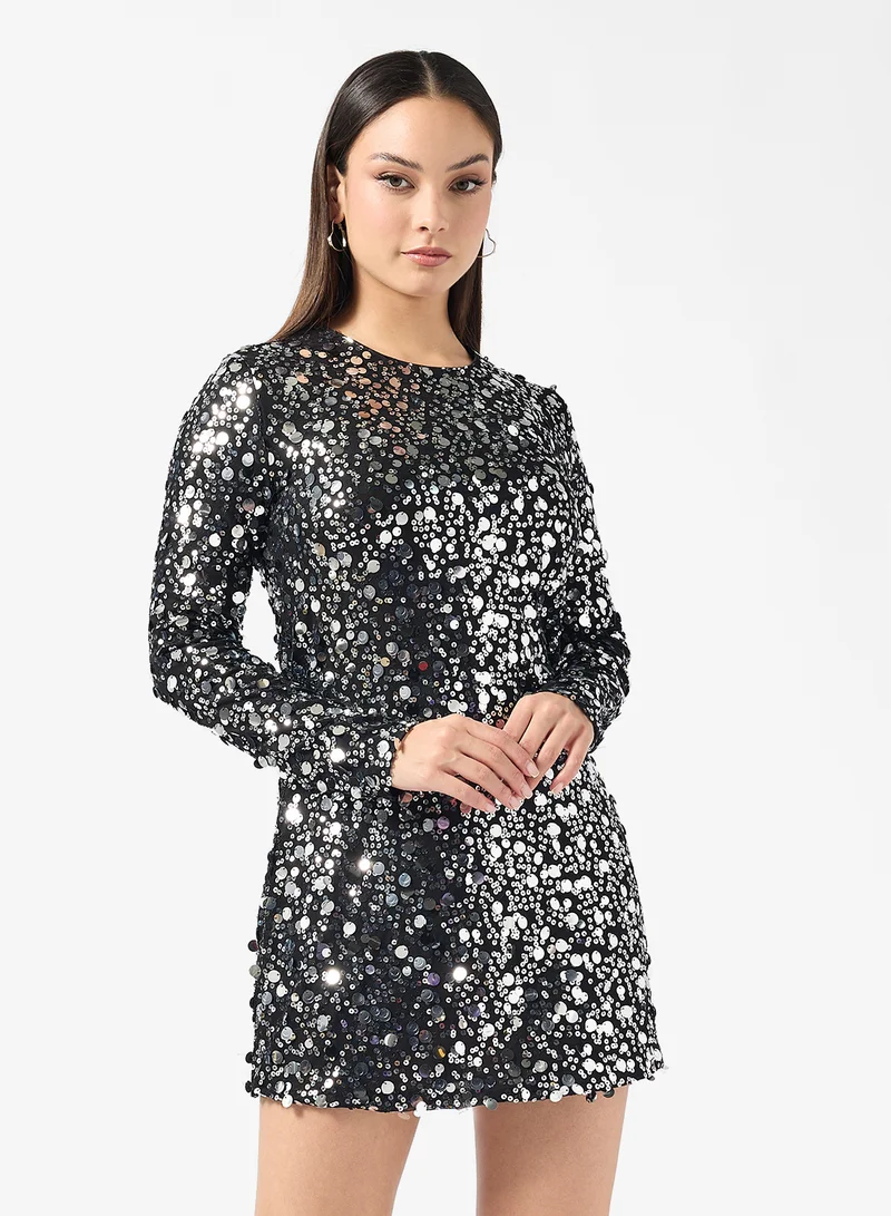 ONLY Sequin Detail Long Sleeve Mini Dress