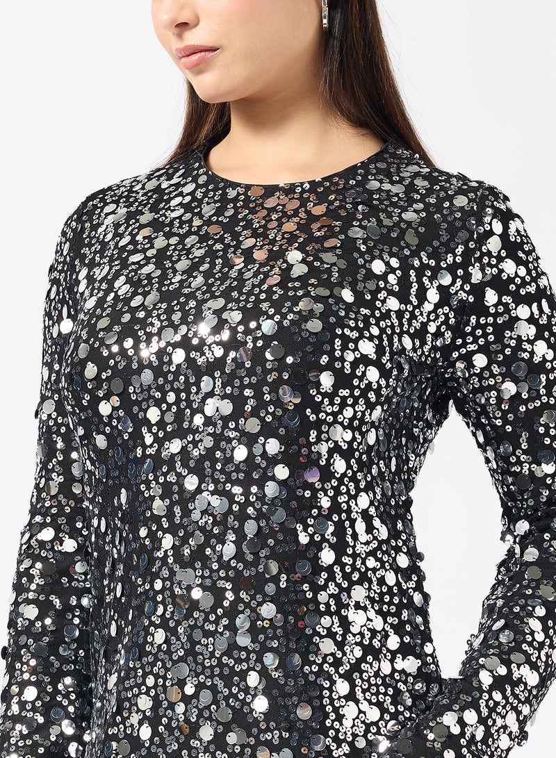 ONLY Sequin Detail Long Sleeve Mini Dress - Image 3
