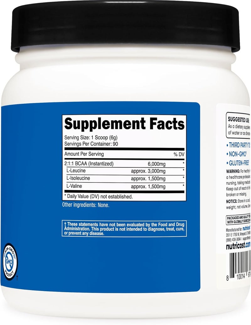 Nutricost بودرة BCAA من نوتريكوست 211 90 حصة بدون نكهة مضافة أحماض أمينية متفرعة - Image 5