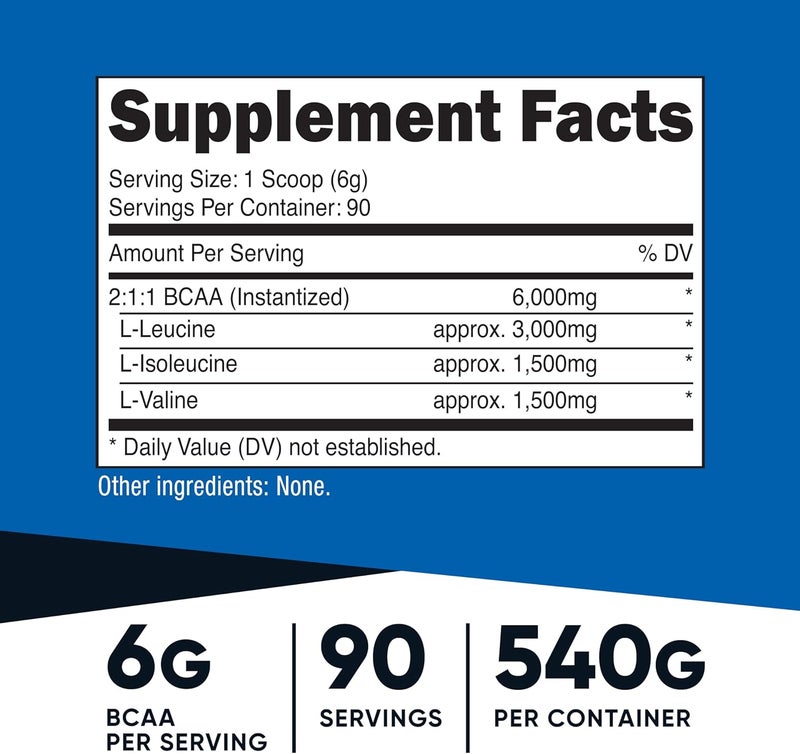 Nutricost بودرة BCAA من نوتريكوست 211 90 حصة بدون نكهة مضافة أحماض أمينية متفرعة - Image 2