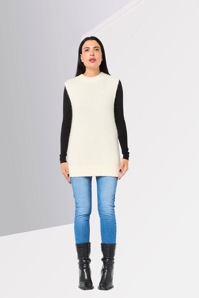 STELLA MCCARTNEY Women Crew Neck Crochet Vest Sweater, White - Image 3