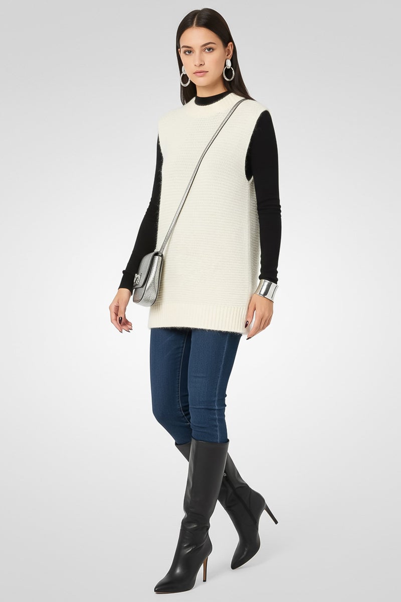 STELLA MCCARTNEY Women Crew Neck Crochet Vest Sweater, White - Image 1