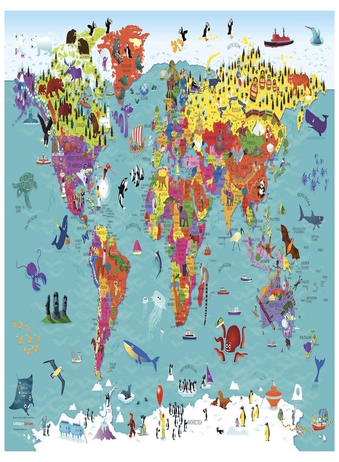 MapSherpa خريطة جدارية لعالم الأطفال من كولينز - ملصق بحجم 36.25 × 24.25 بوصة - Image 1