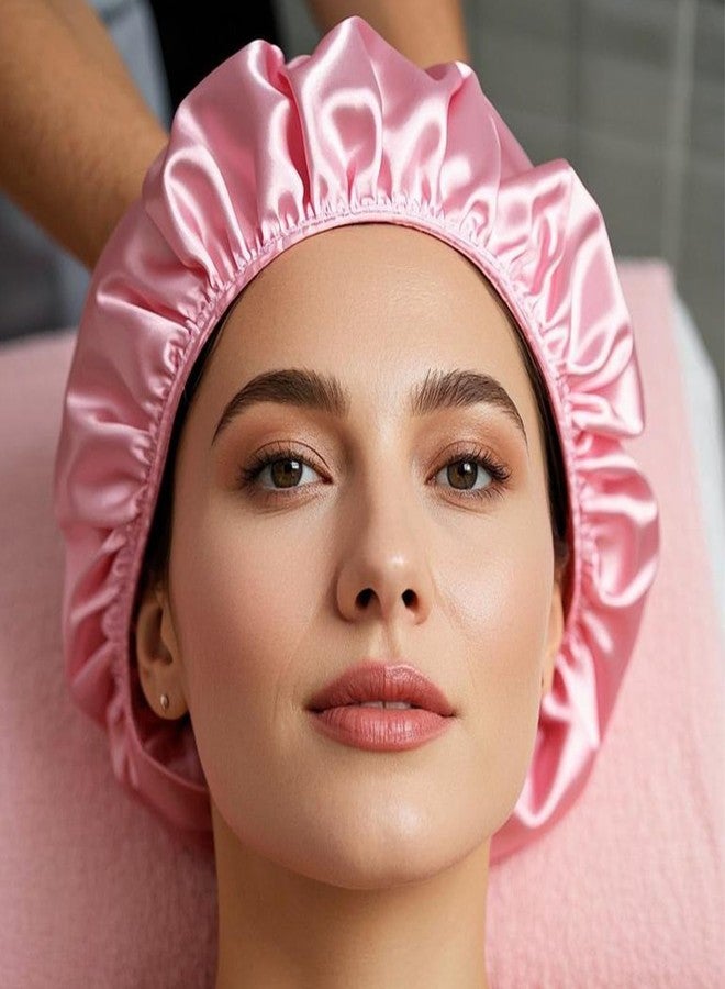OHOO 4 PCS Shower Caps for Women Elastic Shower Bonnet Reusable Satin EVA Double Layer Waterproof Bath Cap (Solid Color) - Image 4