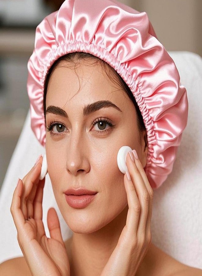 OHOO 4 PCS Shower Caps for Women Elastic Shower Bonnet Reusable Satin EVA Double Layer Waterproof Bath Cap (Solid Color) - Image 3