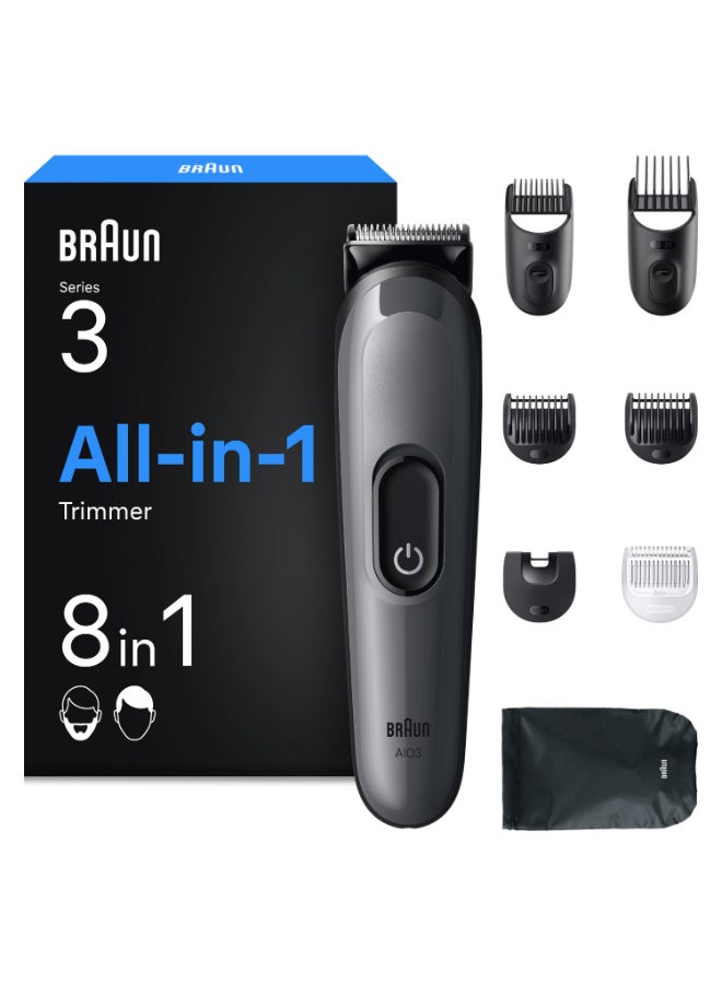 BRAUN Series 3 All-in-One Trimmer 8-in-1 Grooming Kit - AIO3540 Metallic Black - Image 1