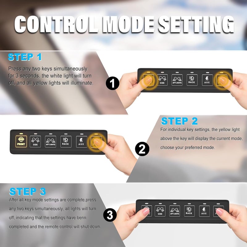 Fly Kan Ready varied options 6 Gang Wireless Switch Panel,Multifunction Remote Switch Panel for Offroad Lights with 4 Modes & 2 Power Options & Waterproof -Wide Applicable for 12V/24V Vehicles Truck SUV ATV UTV Boat etc. Dust proof - Image 4