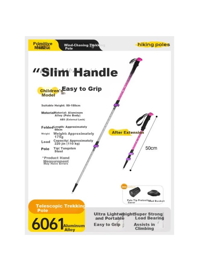 Primitive Kids Hiking Pole Spring Professional Outdoor Climbing Stick Uni Aluminum Alloy Ultra-light Telescopic Walking Stick Purple