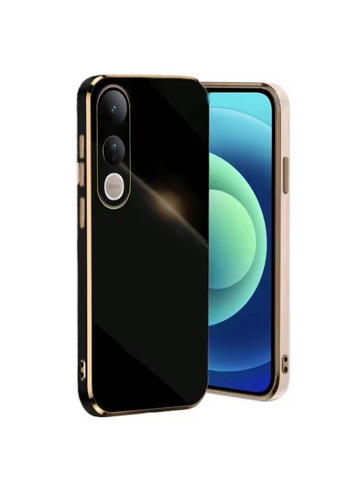Compatible with VIVO V50 Lite Case Silicone,Plating Phone for VIVO V50 Lite Case Shockproof Thin and Soft Cover (Black)  - Image 1