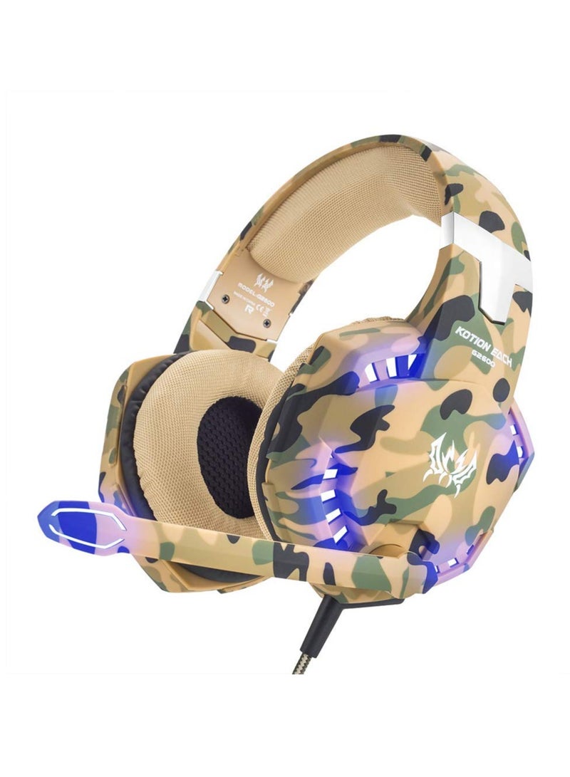 G2600 Gaming Headphone with Mic and LED Camo Yellow - Image 1