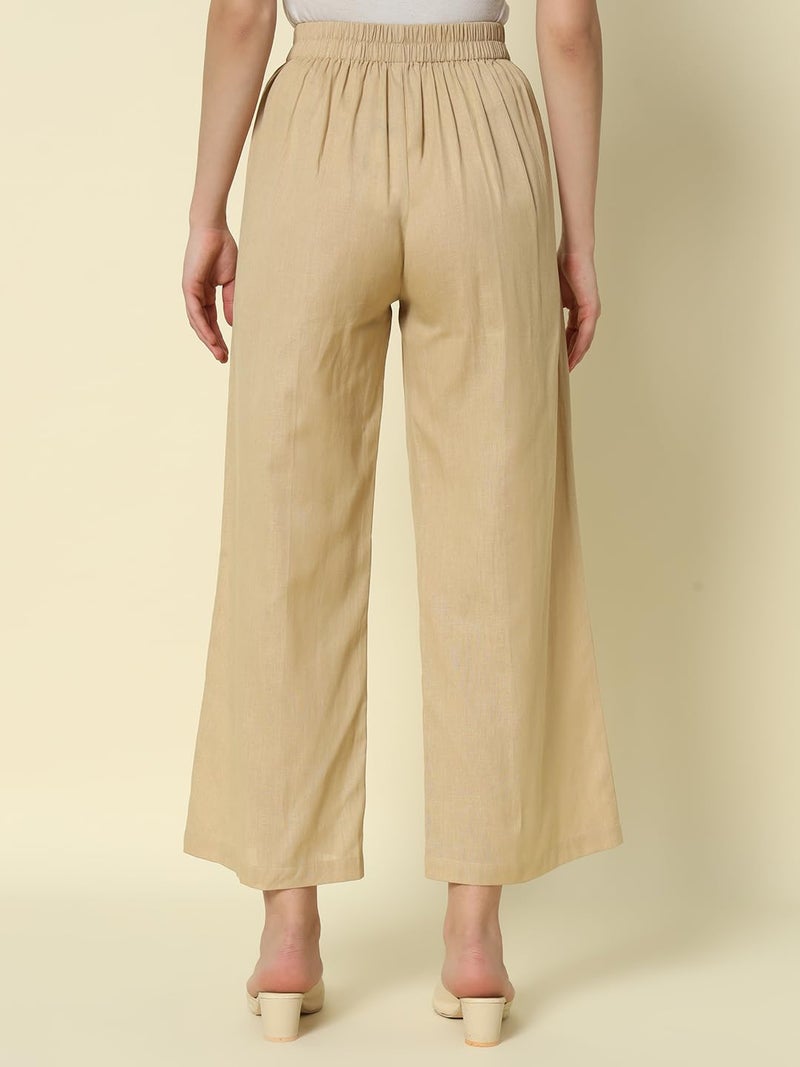 FIORRA Women's Beige Cotton Solid Palazzo BTM005 - Image 2