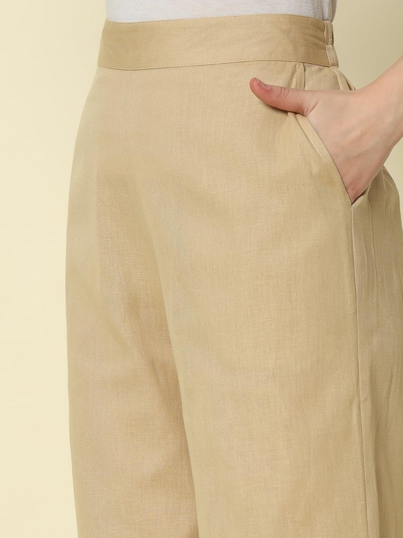FIORRA Women's Beige Cotton Solid Palazzo BTM005 - Image 5