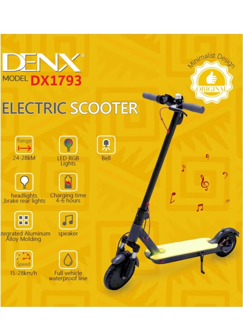 DENX DX1793 folding electric scooter for adults - speed up to 28 km/h, battery with a range of 28 km, 8.5-inch air tires, and dual brake system. - Image 5
