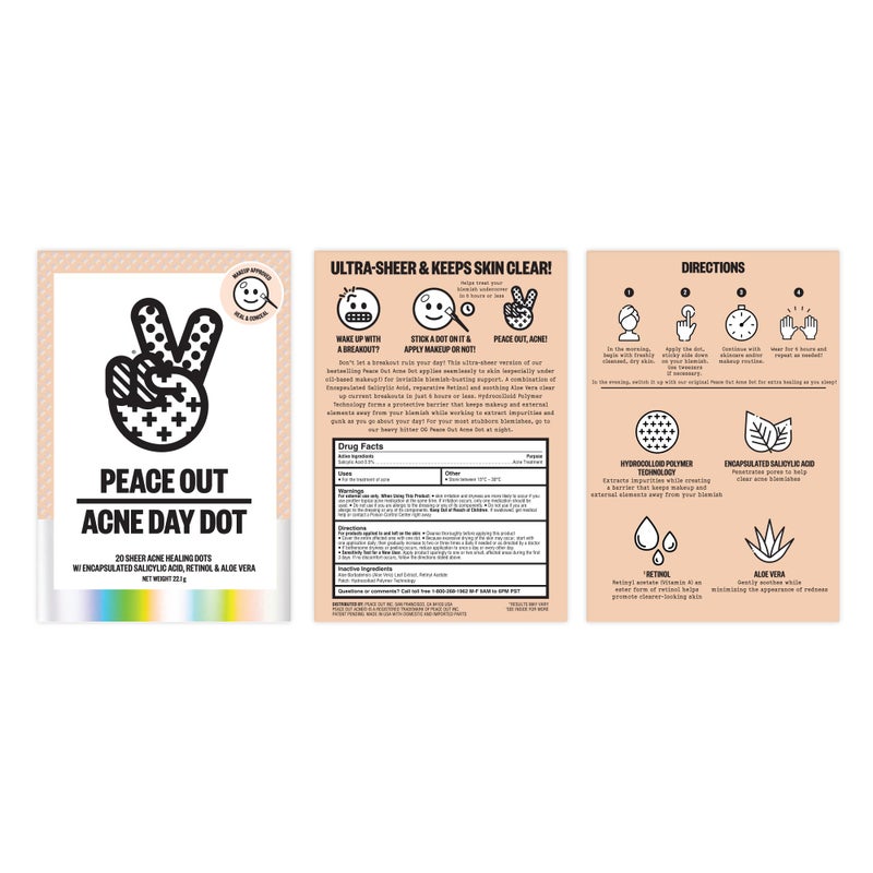PEACE OUT Acne Day & Night Duo, Sheer Hydrocolloid Pimple Patches For Day Plus Overnight Acne Dots, Helps Clear Blemishes Quickly with Salicylic Acid, Retinol and Aloe Vera, 20 dots - Image 2