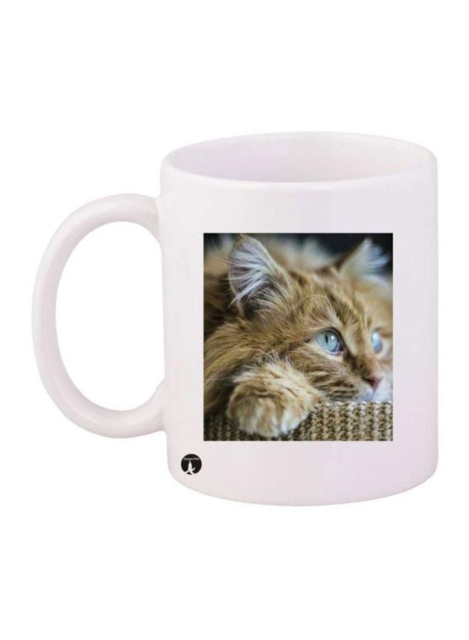 RYN Cat Printed Coffee Mug White/Brown