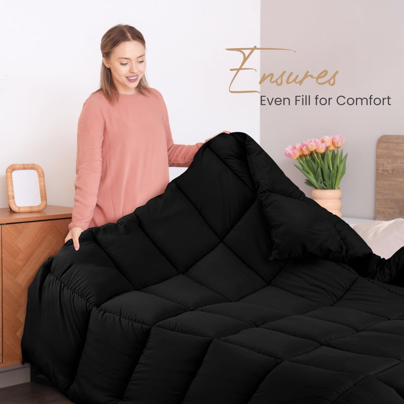Utopia Bedding Comforters Queen Size, All Season Duvet Insert, Down Alternative Box Stitched Bed Comforter with Corner Tabs, Machine Washable (Black) - Image 4