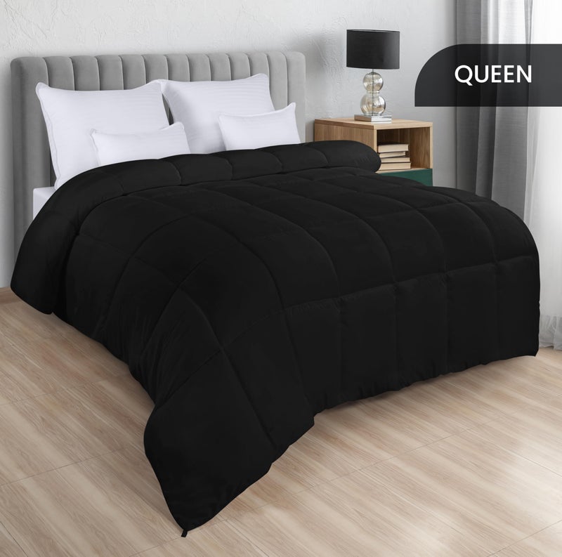 Utopia Bedding Comforters Queen Size, All Season Duvet Insert, Down Alternative Box Stitched Bed Comforter with Corner Tabs, Machine Washable (Black) - Image 2