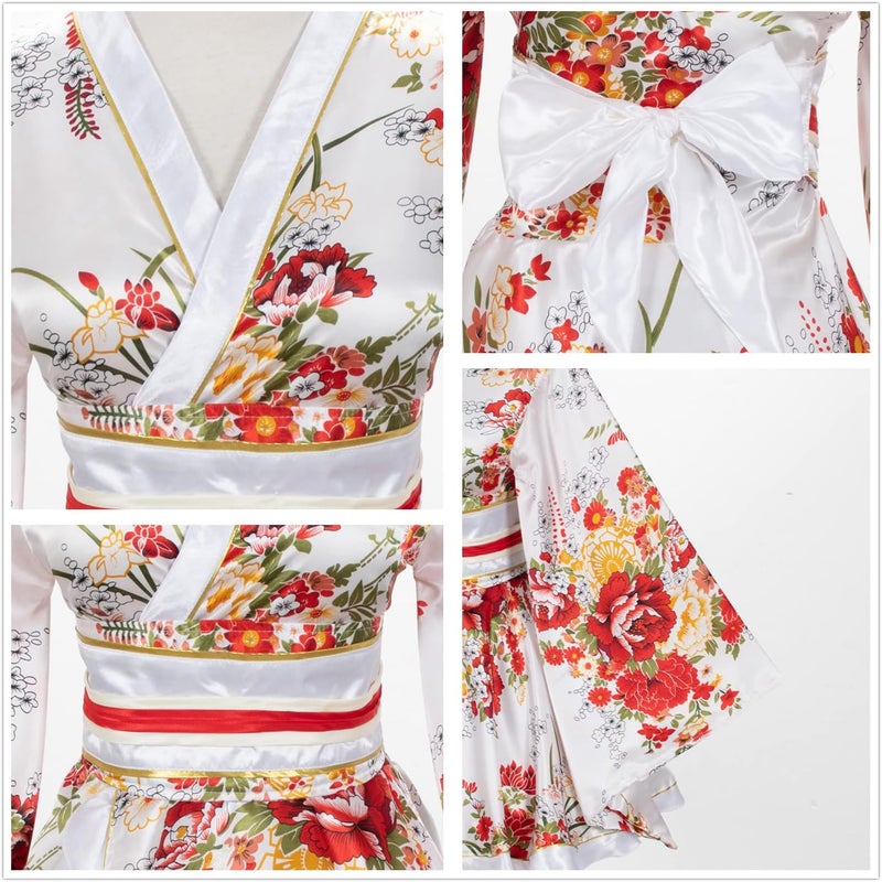 Elibelle Japanese Anime Women's Dance Kimono Robe Fancy Dress Hand Held Silk Folding Fans Tabi Hairstick Socks Set - Image 4