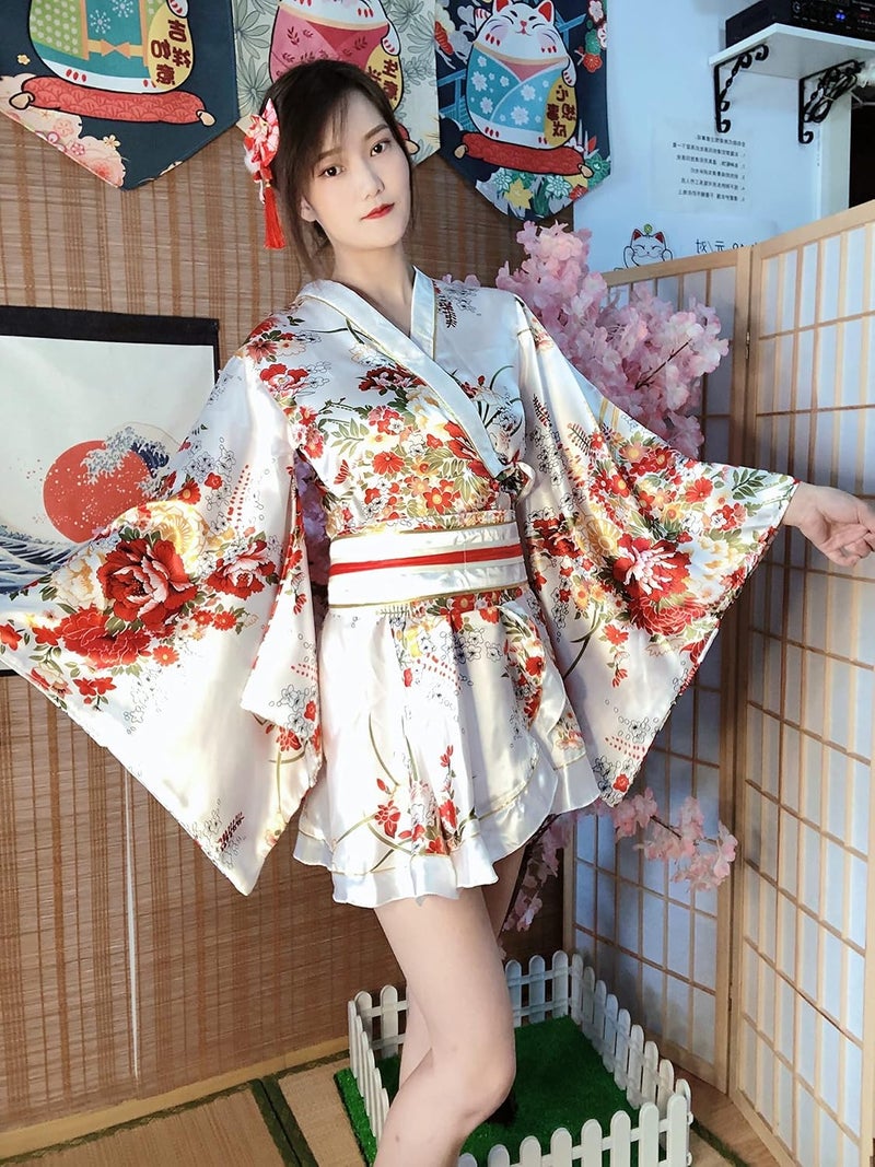 Elibelle Japanese Anime Women's Dance Kimono Robe Fancy Dress Hand Held Silk Folding Fans Tabi Hairstick Socks Set - Image 3